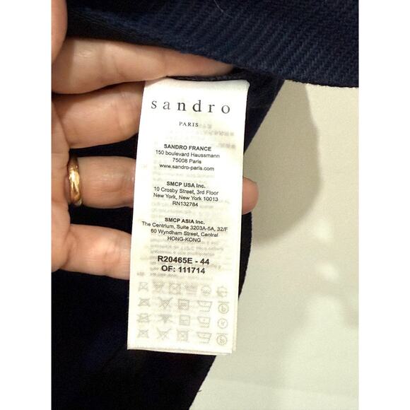 Sandro Colorblock Half Zip Gold Ruffle Trim Mini Polo Dress Navy White Size 4-6 - Picture 6 of 6